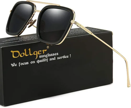 Vista 7 de Dollger Tony Stark - Lentes transparentes sin prescripción clásicas con marco de metal para hombres y mujeres Marco negro y doradolente transparente