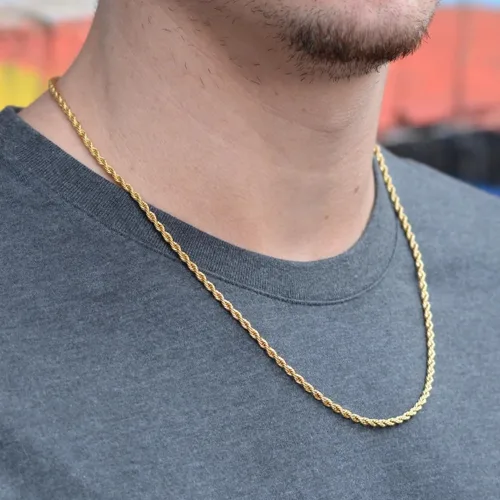 Vista 3 de AILPIWE Gold Rope Chain Choker Necklace for Women 2.5mm 3mm 4mm 18K Gold Plated Stainless Steel Rope Chain Necklace for Women Mens