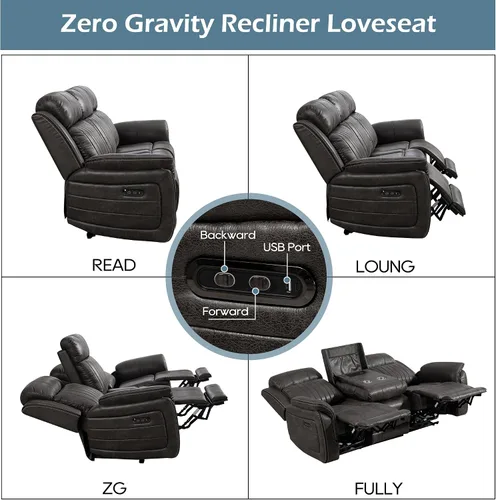 Vista 6 de Zero Gravity Power - Juego de sofá reclinable de 2 piezas con reposacabezas ajustable, sofá reclinable eléctrico y sofá biplaza con puntos de carga