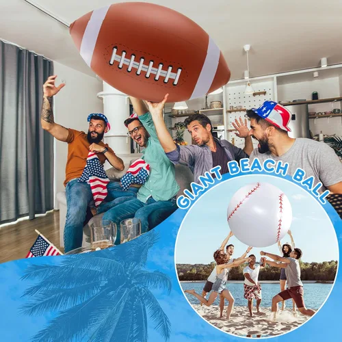 Vista 4 de Lewtemi 2 unidades de béisbol y fútbol inflables gigantes de 27 pulgadas, bolas de playa inflables grandes, globos de gran tamaño para fiesta