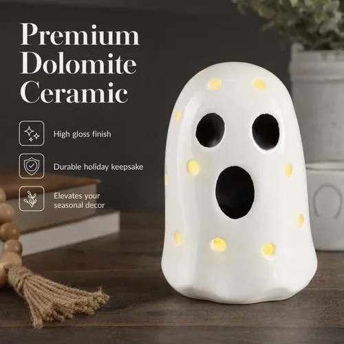 Vista 3 de Mud Pie Fantasma iluminado de cerámica, figura de niñera de estante