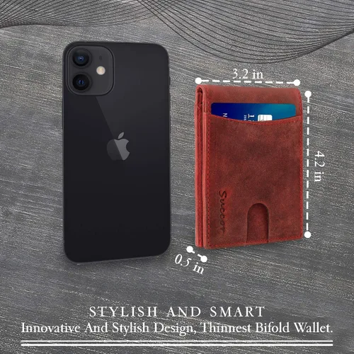 Vista 2 de Succor Cartera delgada de cuero genuino RFID para hombre Cazador Rojo Moderno