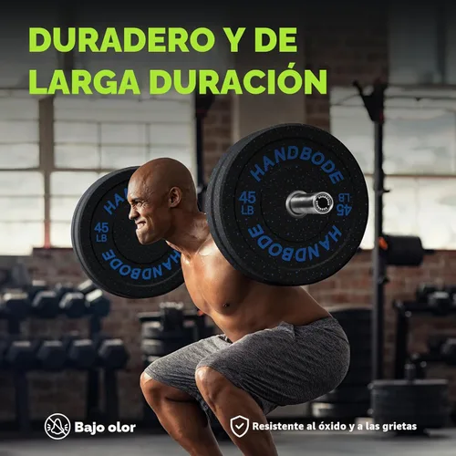 Vista 8 de HANDBODE 2-Inch High-Bounce Bumper Plates, Olympic Weight Set, 10-650 lb