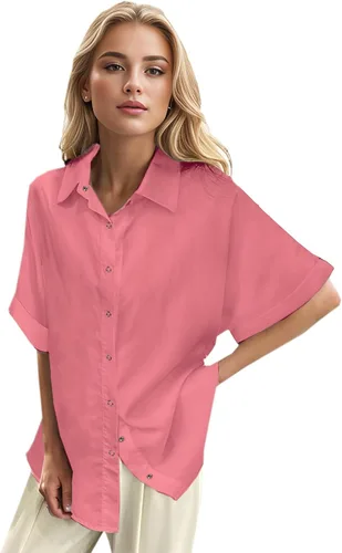 Vista 2 de Blusa suave casual de manga corta con broche frontal para mujer