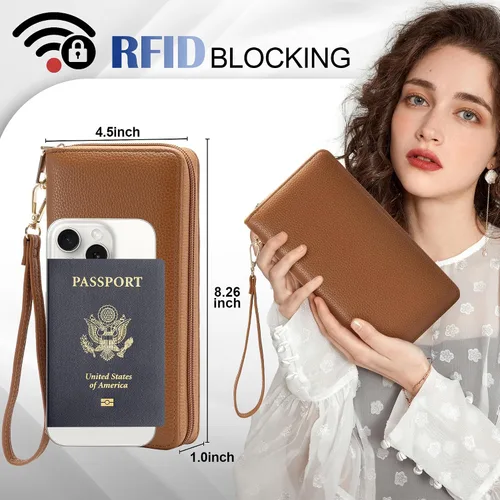 Vista 72 de Chelmon - Monedero para mujer de cuero genuino con bloqueo de señal RFID, para tarjetas de crédito