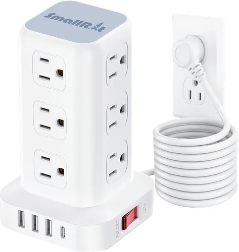 Vista 14 de Regleta de alimentación con 12 tomas, 4 USB (1 USB C), cable de extensión de 6.5 pies con múltiples tomas, estación de carga, torre de regleta