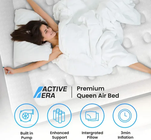 Vista 2 de Active Era Colchón de aire Queen prémium de 20 pulgadas con bomba integrada, almohada elevada, resistente a pinchazos, parte superior suave
