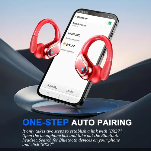 Vista 6 de Auriculares inalámbricos deportivos, Bluetooth 5.4, auriculares Bluetooth 2025 con estéreo de 75 horas, 4 micrófonos ENC, auriculares con ganchos