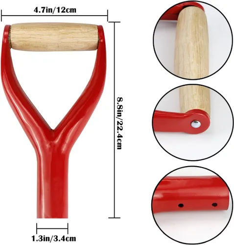 Vista 3 de Mango de agarre en Y, mango de 1.2 in de diámetro interior, pala de metal, manijas de repuesto para accesorios de jardín, asas con agarre de madera