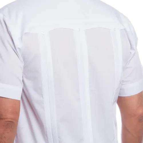 Vista 4 de Camisa básica tradicional de mezcla de algodón cubano Guayabera. Talla M Color blanco blanco, Blanco