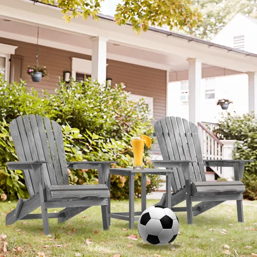 Vista 5 de Juego de 2 sillas Adirondack de madera para exteriores, sillas plegables para jardín, césped, patio, piscina, color gris S4-gris