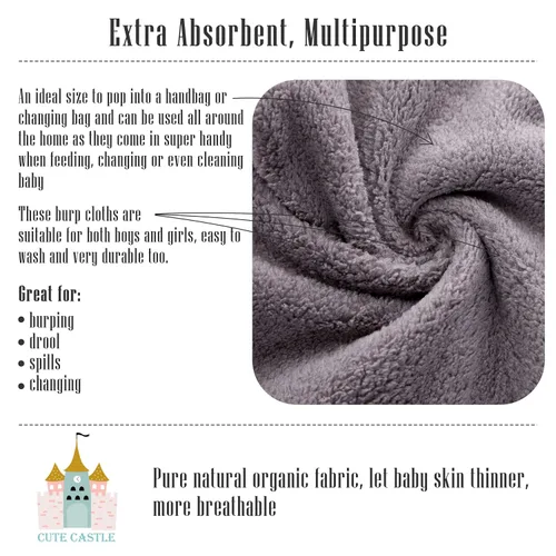 Vista 4 de Cute Castle Toallas ultrasuaves para bebé, paquete de 16 unidades, 9 x 9 pulgadas, suaves con la piel sensible para cara y cuerpo, felpa, ropa