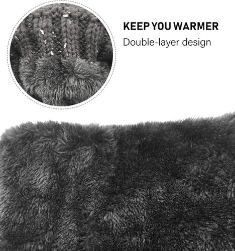 Vista 8 de IYEBRAO - Conjunto de gorro y bufanda de punto de invierno para mujer, lindo gorro de esquí con forro polar grueso, gorro de esquí cálido con pompón