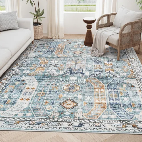 Vista 14 de befbee - Alfombra para sala de estar, lavable y resistente a manchas, con base antideslizante, ideal para dormitorio y cocina, decoración clásica