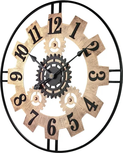 Vista 8 de Reloj de pared grande para sala de estar, número arábigo Gold Gear Negro dorado