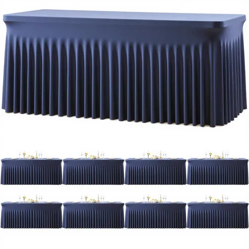 Vista 35 de Paquete de 2 manteles color azul bebé para mesas rectangulares de 6 pies, mantel ajustable de elastano, fundas de mesa elásticas de 6 pies, manteles