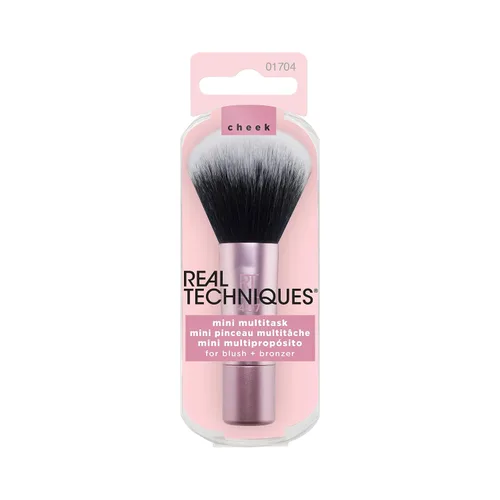 Vista 2 de Real Techniques Mini brocha de maquillaje multitarea, para rubor, bronceador y polvo, cepillo facial con cerdas sintéticas cortadas a medida