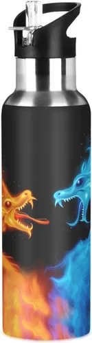 Vista 23 de Botella de Agua de Lobo Tazas de Lobo Botella de Agua Galaxia para Niños Niñas con Tapa de Pajita Lobos Aislada Acero Inoxidable Frasco de Agua a007