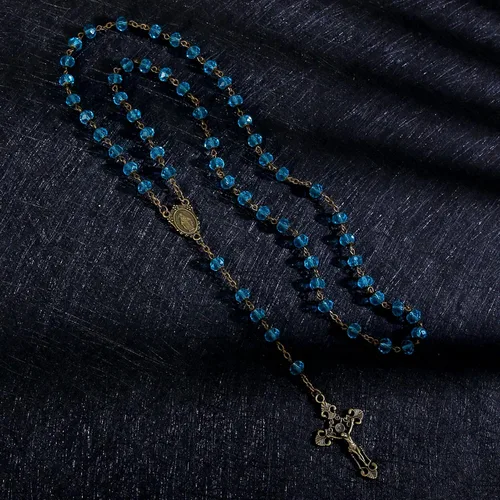 Vista 39 de KOMI Rosario de cuentas católicas para mujer, collar de cuentas de rosario con cruz de crucifijo, perlas de cristal, rosario, rosarios, católicos