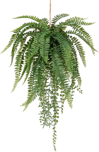Vista 9 de Plantas colgantes falsas grandes de helecho boston, plantas artificiales para exteriores, helechos falsos realistas con cesta de palmera, plantas