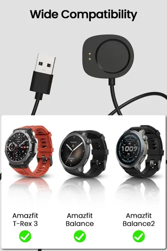 Vista 2 de Cable de repuesto de cargador para reloj Amazfit, cable de carga USB compatible con Amazfit T-Rex 3/Balance/Balance 2 Smartwatch-3.3 pies (3.3 ft)