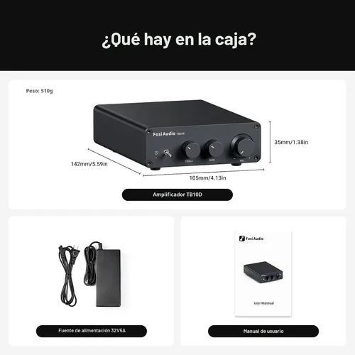 Vista 9 de Fosi Audio TB10D Amplificador Estéreo de 2 Canales, Clase D Mini Amplificadores de Potencia Integrados 600W para Altavoces Pasivos/Bass Shaker