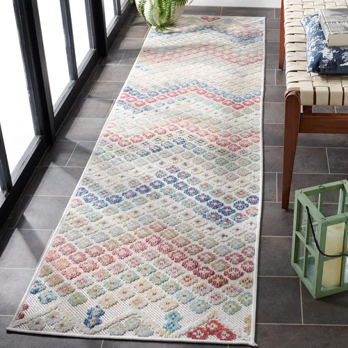 Vista 3 de SAFAVIEH Cabana Collection - Alfombra para pasillo, 2 pies 2 pulgadas x 9 pies, color azul óxido y marfil, diseño bohemio de cheurón, no desprende