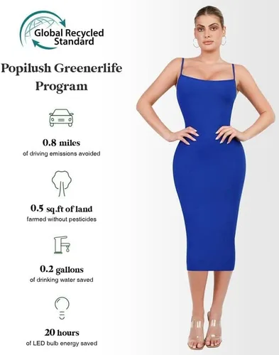 Vista 4 de Popilush The Shapewear - Vestido ajustado de verano por debajo de la rodilla, brasier moldeador integrado, sin mangas, vestido casual para mujer