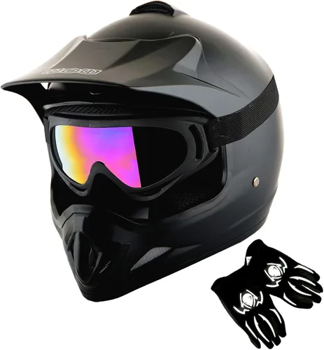 Vista 17 de WOW Casco de motocross BMX MX ATV para niños y jóvenes, casco Dianosour Dragon + gafas + guante marciano juvenil: paquete HJOY MG