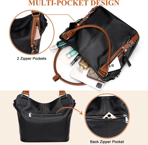 Vista 4 de Over Earth Bolsos de cuero genuino para mujer, bolsos de hombro Hobo, bolso de mano para mujer
