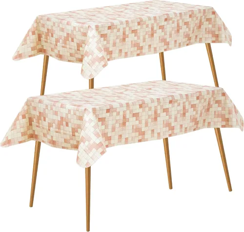 Vista 11 de FIFTY FEET Mantel rectangular de 84 x 60 pulgadas, mantel de vinilo con respaldo de franela para mesas rectangulares, impermeable, a prueba
