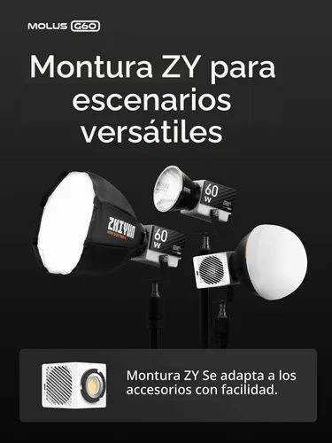 Vista 9 de Zhiyun MOLUS G60 60W COB LED luz de video 2700K-6500K iluminación de fotografía bicolor, compatible con control de aplicación Bluetooth