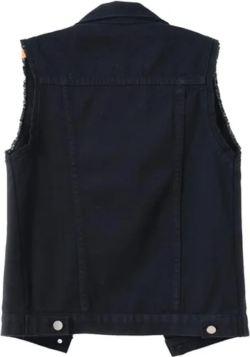 Vista 2 de Chaleco de mezclilla casual para mujer, sin mangas, rasgado, chaleco con bolsillos
