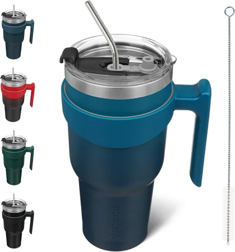 Vista 64 de BJPKPK Mini vaso de 10 onzas con tapa, popote y asa, taza de acero aislada