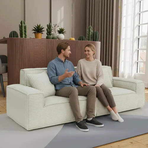 Vista 3 de Sofá modular de nube deshuesada de 106 pulgadas, 2 piezas modulares para sala de estar, sofá comprimido en una caja, sin montaje (beige)