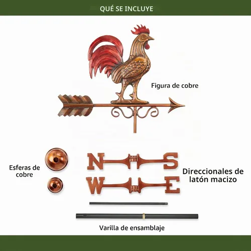 Vista 6 de Good Directions - Veleta de gallo enano rojo de cobre con pátina multicolor acabada a mano