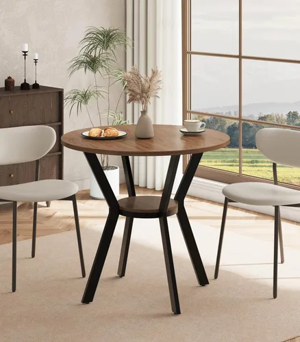 Vista 16 de MECHYIN Mesa de comedor redonda de 42 pulgadas para 2 a 4, mesa de cocina redonda de granja con estante de almacenamiento, mesa de comedor