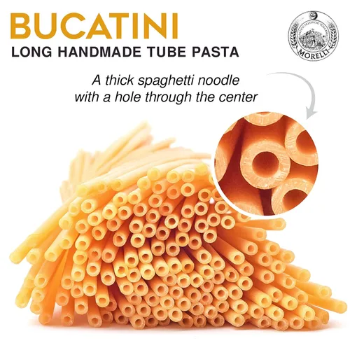 Vista 3 de Morelli Bucatini - Pasta italiana orgánica de primera calidad de Italia - Marca de pasta gourmet artesanal y familiar - Pasta de sémola de trigo