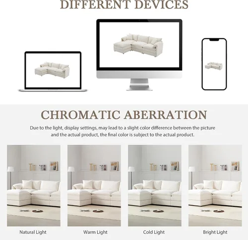 Vista 34 de Moderno sofá modular en forma de U con almohadas para la cintura, sofá cama con diván, sofá tapizado simétrico de felpilla de 6 asientos para sala