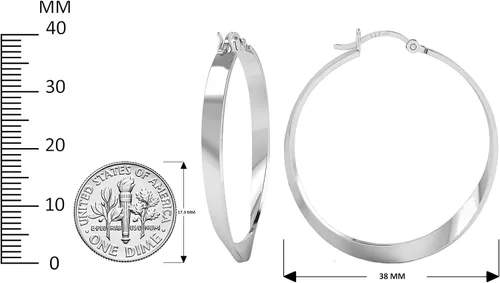 Vista 5 de TURQ N TAUPE 925 Sterling Silver Italian Design Twisted Flat Strip Hoop Earrings for Women & Girls - Lightweight Perfect for Everyday Wear & Gifting