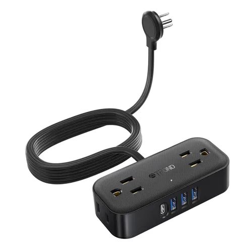 Vista 14 de TROND Regleta de alimentación de enchufe plano de 3 pies, cable de extensión plano pequeño con múltiples tomas, 4 puertos de CA y 4 puertos USB