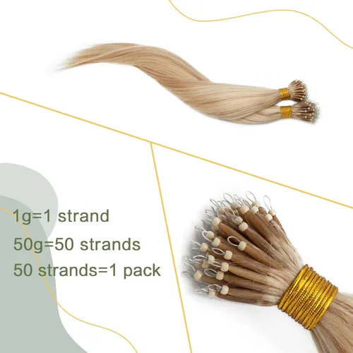 Vista 230 de SEGO Extensiones de cabello humano con micro cuentas, extensiones de cabello humano con micro bucle, lacio, natural, fusión fría, 1.76 oz/paquete