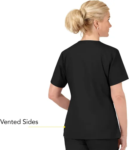 Vista 4 de Bata quirúrgica para mujer Wonderwink con 5 bolsillos y cuello en V