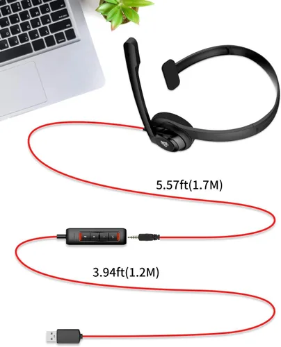 Vista 5 de NUBWO HW02 - Auriculares USB con micrófono con cancelación de ruido y control en línea, súper ligeros, ultra cómodos auriculares de computadora