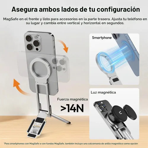 Vista 7 de ULANZI MA38 - Trípode magnético para teléfono para iPhone, mini trípode portátil para Magsafe con tornillo de doble cara de 1/4 pulgadas, gancho