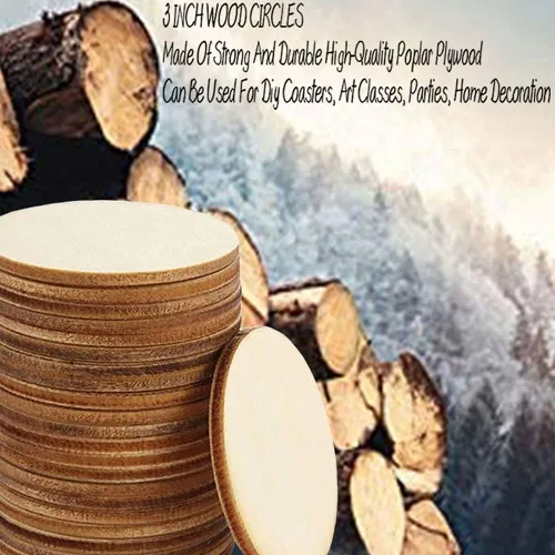 Vista 5 de 100 círculos de madera de 3 pulgadas, círculos de madera sin terminar, recortes de disco redondos en blanco para manualidades, pintura, tinción