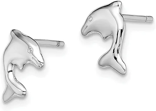Vista 2 de Aretes náuticos de plata de ley 925 con diseño de delfín marino y peces marinos, para la playa, animales y la vida animal fina para mujeres, regalos