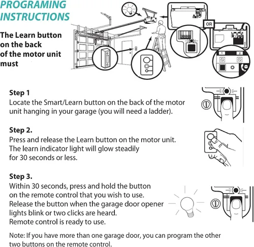 Vista 4 de Para 891LM 893LM 953ESTD 950ESTD Control remoto solo para un botón amarillo de aprendizaje de Liftmaster Chamberlain Sears Craftsman Abridor