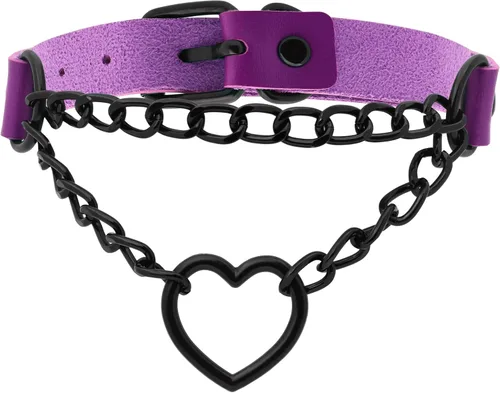 Vista 7 de Sacina Goth Heart Chain Choker Necklace, PU Leather Choker, Gothic Punk Grunge Emo Necklace, Halloween Christmas Jewelry Gift for Women, Men