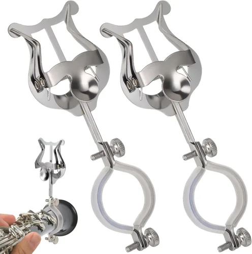 Vista 9 de Lira de clarinete, paquete de 2 soportes de lira de clarinete negros para banda de marcha, clip de partitura de clarinete y oboe de 6.02 pulgadas